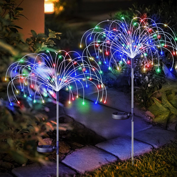 Rirool 2 Pack Solar Garden Lights 120 LED Solar Firework Lights for Pathway Yard Party Christmas Decor Multicolor IP65 Waterproof DIY Copper Wire Auto On/Off