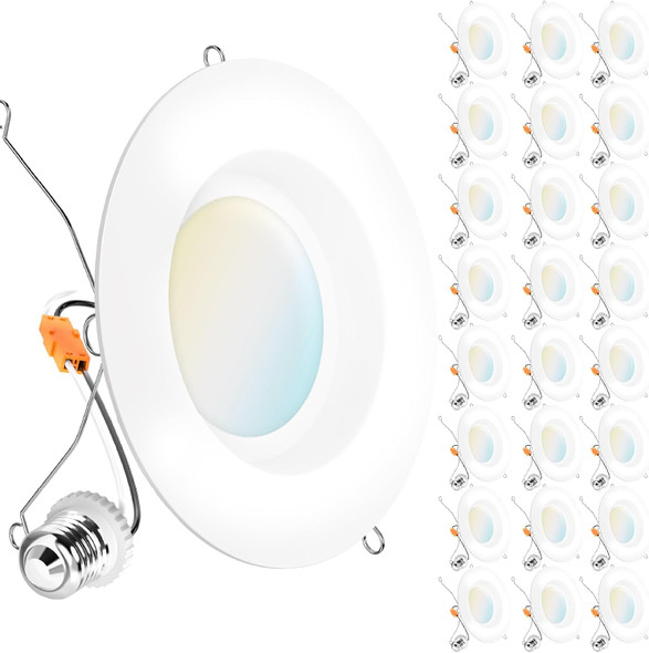 Sunco Lighting Sunco 24 Pack 6 Inch LED Can Lights, Retrofit Recessed Lighting, Smooth Trim, 965 LM, 13W (60W Equivalent), Selectable CCT 3000K/4000K/5000K/6000K/6500K, Dimmable, Damp Rated UL