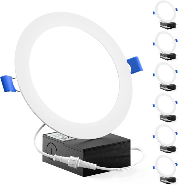 Sunco Lighting Sunco 6 Pack Recessed Lighting 6 Inch LED, Canless Ceiling Lights Slim with Junction Box, 850 LM, 14W (100W Equivalent), 4000K Cool White, Dimmable, Wafer Thin, 50000 Lifetime Hours ETL