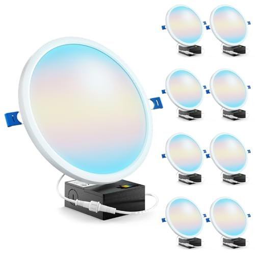 Sunco Lighting Sunco 8 Pack 8 Inch Canless Slim Recessed Lighting, LED Flush Mount Ceiling Light, Thin Round Flat Panel Fixture, 1800 LM, 15W=100W, Selectable CCT 2700K/3000K/4000K/5000K/6000K, Dimmable ETL.
