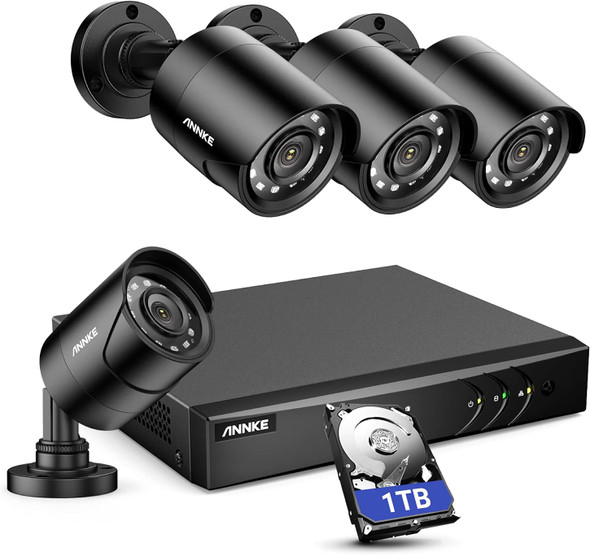 ANNKE 8CH H.265+ 3K Lite Surveillance Security Camera System with AI Human/Vehicle Detection, 4 x 1920TVL 2MP Wired CCTV IP66 Cameras for Indoor Outdoor Use, Remote Access, 1TB Hard Drive Included ANNKE 8CH H.265+ 3K Lite Surveillance Security Camera System with AI Human/Vehicle Detection, 4 x 1920TVL 2MP Wired CCTV IP66 Cameras for Indoor Outdoor Use, Remote Access, 1TB Hard Drive Included