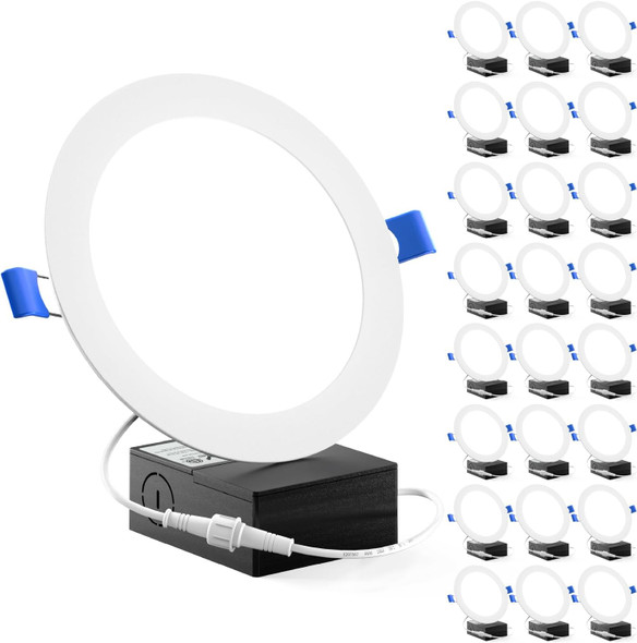 Sunco Lighting Sunco 24 Pack Recessed Lighting 6 Inch LED, Canless Ceiling Lights Slim with Junction Box, 850 LM, 14W (100W Equivalent), 6000K Daylight Deluxe, Dimmable, Wafer Thin, 50000 Lifetime Hours ETL.