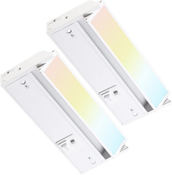 TORCHSTAR FlexiBright Series Rotatable LED Under Cabinet Lighting, 8 Inch 6W 450LM, Hardwired & Plug-in, 120V ETL Listed Dimmable Under Counter Lights, White Aluminum Housing, 3K/4K/5K, Pack of 2
