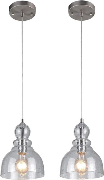 Westinghouse One-Light Adjustable Mini Pendant with Handblown Clear Seeded Glass Oil Rubbed Bronze Finish - 2-Pack