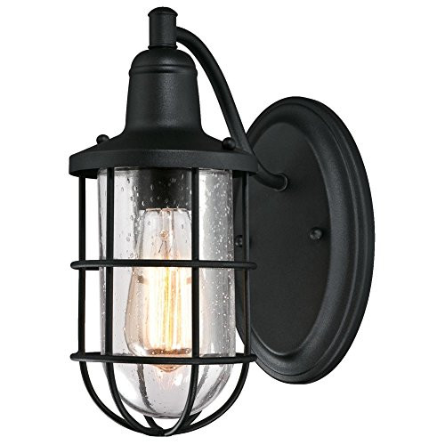 Westinghouse 6334700 Crestview One-Light Outdoor Wall Fixture Textured Black Finish with Clear Seeded Glass