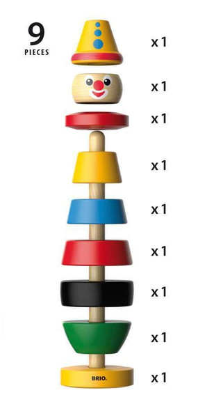BRIO Infant & Toddler 30120 - Stacking Clown - 9 Piece Wood Stacking Toy for Kids Ages 1 and Up
