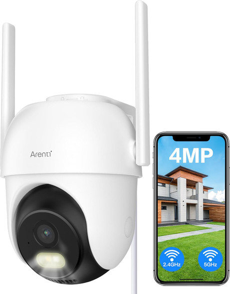 ARENTI 5g WiFi Outdoor Security Camera, 4MP Home Surveillance WiFi Camera, Plug-in,Pan/Tilt, 2.4G/5GHz Dual Bands, Color Night Vision Sound/Light Alarm AI Human Filtering Auto Tracking Two-Way Talk ARENTI 5g WiFi Outdoor Security Camera, 4MP Home Surveillance WiFi Camera, Plug-in,Pan/Tilt, 2.4G/5GHz Dual Bands, Color Night Vision Sound/Light Alarm AI Human Filtering Auto Tracking Two-Way Talk