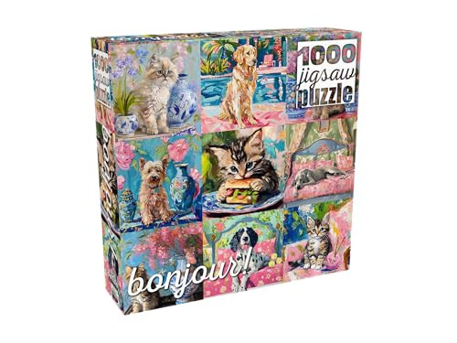 Buffalo Games - Bonjour - Sophie Clima - Cats and Dogs Collage - 1000 Piece Jigsaw Puzzle for Adults - Challenging Puzzle Perfect for Game Nights