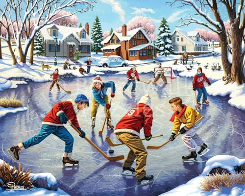 D·O·W·D·L·E Pond Hockey by Boardwalk - 1000 Piece Jigsaw Puzzle for Adults, Made in USA