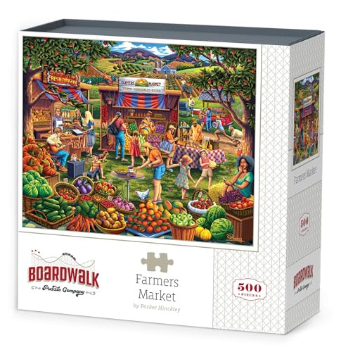 D·O·W·D·L·E Boardwalk Puzzles Farmers Market, 500 Piece Jigsaw Puzzle for Adults, Made in USA