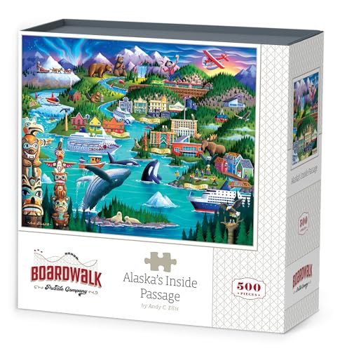 D·O·W·D·L·E Boardwalk Puzzles Alaska's Inside Passage, 500 Piece Jigsaw Puzzle for Adults, Made in USA