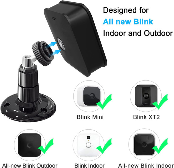 3PACK Screwless Wall Mount Bracket for Blink Outdoor 4th Gen & 3rd Gen and Indoor Camera Blink XT2,360 Degree Adjustable Strong Adhesive Mount，2 Ways Installation VHB Stick On or Screws, No Tools Need