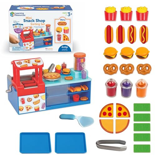 Learning Resources Mini Snack Shop Sorting Set, Play Food Shop, Role Play Store, Kids Kitchen Playset Accessories, Cooking Games, Fine Motor Skills, Toddler Toys, Girl and Boy Birthday