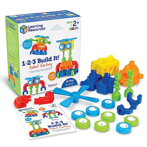 Learning Resources 1-2-3 Build It Robot Factory - Building Toys, Early Engineering and Science, STEM Activities, Fine Motor Skills, Toddler Explorer Kit, Construction Bots, Boys and Girls s