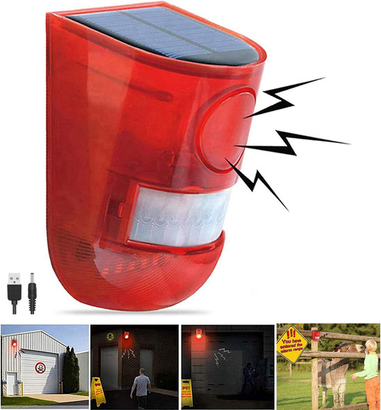 Solar Sound & Light Alarm Motion Sensor 110 Decibels Siren Sound Alert & 6LEDs Flash Warning Strobe Security Alarm System for Farm Villa Solar Sound & Light Alarm Motion Sensor 110 Decibels Siren Sound Alert & 6LEDs Flash Warning Strobe Security Alarm System for Farm Villa
