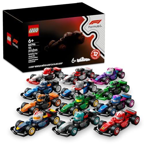 LEGO F1 Collectible Race Cars, 6 Pack - Building Set for Boys & Girls, Ages 6+ - Birthday Party Favor or  - Mystery Box W/Surprise F1 Car Toys - Travel Toys for Kids - 66796