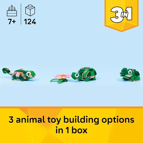 LEGO Creator 3 in 1 Turtle with a Water Lily Flower Building Toy for Girls & Boys - Kids Build a Chameleon, Frog, or Turtle Toy Figure -  Idea for Animal Lovers, Ages 7+ - 31377