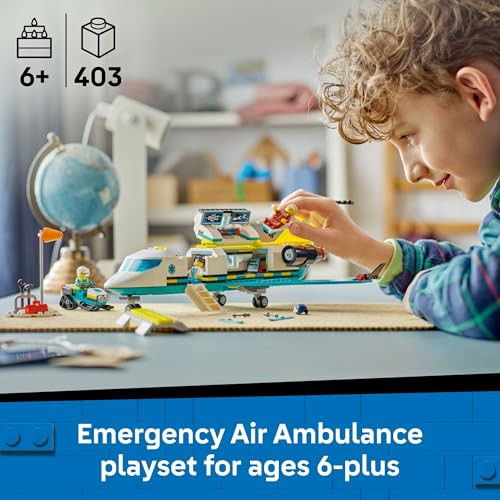 LEGO City Emergency Air Ambulance Airplane Building Toy for Kids - Pretend Play Rescue Airplane Model for Boys & Girls, Ages 6+ - Building Blocks W/Hero Minifigures -  Idea for Birthdays - 60465