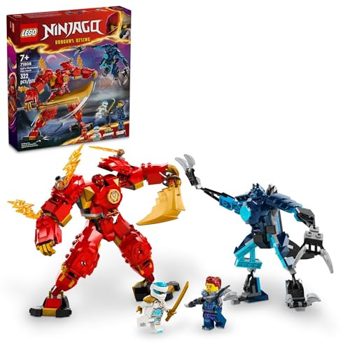 LEGO NINJAGO Kai™s Elemental Fire Mech Action Figure, Mini Ninja Toy for Kids with Customizable Red Ninja Figure Plus Kai and Zane Minifigures, Adventure Set for Boys and Girls Ages 7 and Up, 71808