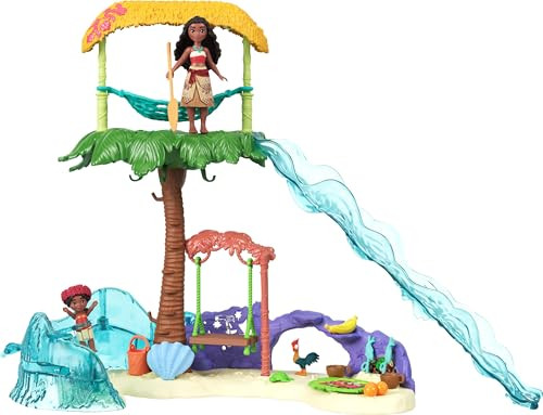Mattel Disney Moana 2 Toys, Moana™s Island Adventure Playset with Moana & Simea Small Dolls, 2 Character Friends, 5 Play Areas & 8 Accessories