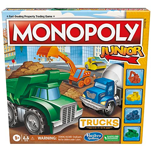 Monopoly Junior Trucks Edition Board Game for Kids Ages 5+, 2-4 Player Kids Games ( Exclusive)
