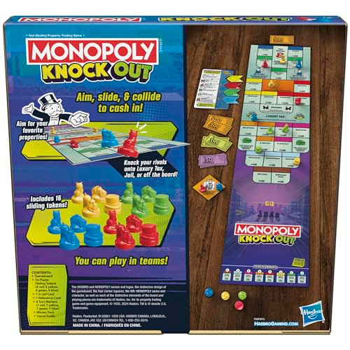 Monopoly Knockout Board Game  2-8 Players  20 Mins. Average  Quick-Playing Family Games for Kids, Teens, and Adults  Ages 8+