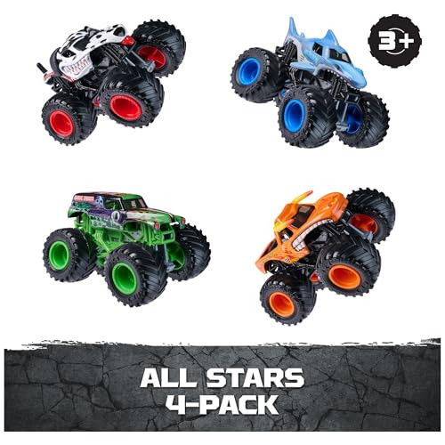 Monster Jam , All Stars 4-Pack Monster Trucks, Official Grave Digger, Megalodon, Sparkle Smash and El Toro Loco 1:64 Scale, Kids Toys for Boys Ages 3 and up