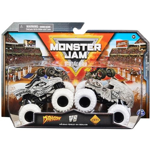 Monster Jam , Official Dragon Vs. Yeti Die-Cast Monster Trucks, 1:64 Scale, Kids Toys for Boys Ages 3 and up