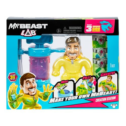 MRBEAST LAB - Make Your Own Stretchy, Goo Filled MrBeast with The MrBeast Lab Creation Station, with 3 Unique Goo Fillings, Mix, Fill & Create Your Own Stretchy MrBeast Action Figure Again and Again