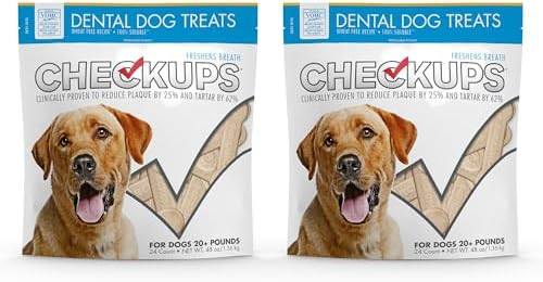 Checkups Dental Dog Treats for Oral Care Fresh Breath & Plaque Control - 24 Treats 48 oz. (2 Pack) - Delicious Chews for Happy and Healthy Dogs