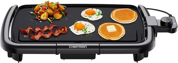 Chefman Electric Griddle With Removable Temperature Control Immersible Flat Top Grill Burger Eggs Pancake Griddle Nonstick Easy Clean Cooking Surface Slide Out Drip Tray 10 X 16 Inch