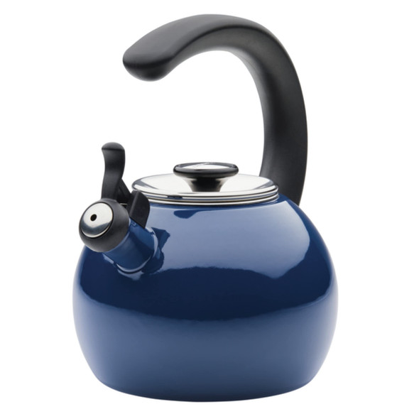 Circulon Enamel On Steel Whistling Teakettle/Teapot With Flip-Up Spout 2 Quart - Turquoise Blue