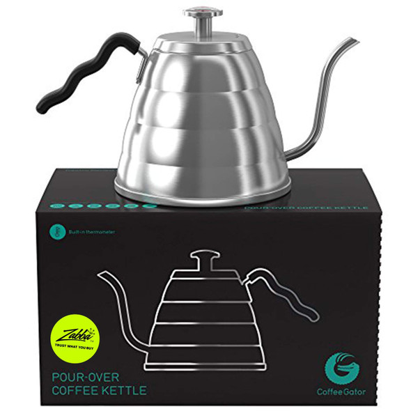 Coffee Gator Gooseneck Kettle With Thermometer - 40Oz Premium Stainless Steel Pour Over Coffee Maker Kettles Stove Top W/Precision Drip Spout For Drip Coffee French Press Tea Kettle 5 Cup 1.2L