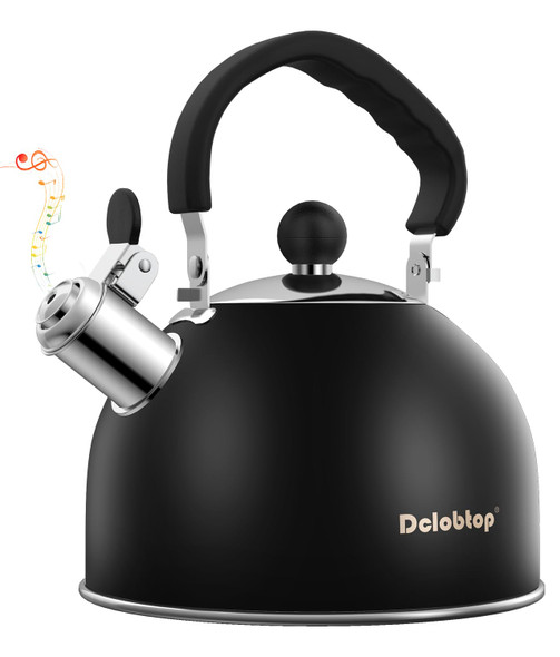 Dclobtop Premium Stainless Steel Tea Kettle For Stove Top - 2 Quart Classic Stovetop Teapot Loud Whistle Kettle With Ergonomic Handle - Ideal For Hot Water & Teacoffee & Kitchen Decor(Black)