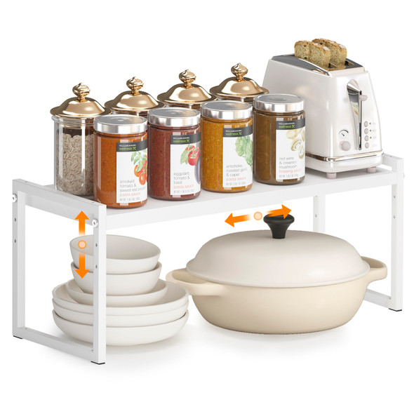 Dolalike Expandable Kitchen Countertop Organizer Stackable Cabinet Shelf Organizers Space Saving Spice Rack Pantry Storage For Bathroom Office Organization (Black 2 Pack)