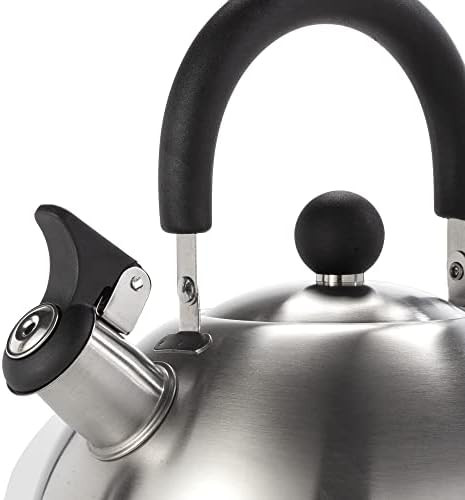 Dominion 2.1 Quart Stainless Steel Whistling Tea Kettle Ergonomic Handle Anti-Heat Handle The Perfect Stovetop Tea And Water Boilers For Your Home Dorm Condo Or Apartment Brushed Satin