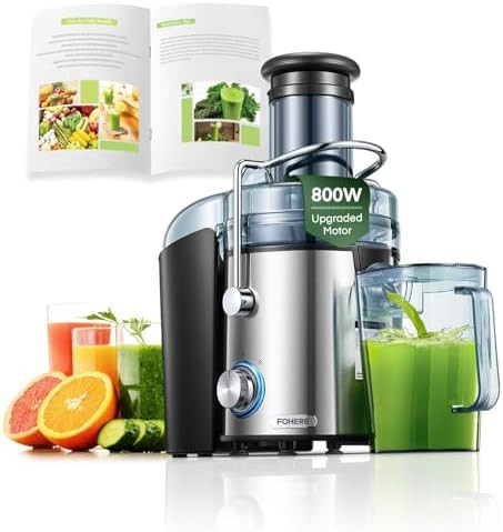 Fohere Juicer Machines Fohere 1000W Juicer Whole Fruit And Vegetables Quick Juicing Easy To Clean 75Mm Large Feed Chute Dual Speed Setting And Non-Slip Feet Silver