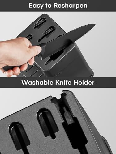 Fohere 13 Pcs Self Sharpening Knife Block Set Bo Oxidation Kitchen Knife Set With Anti-Slip Handle And Knife Set With Advanced Self Sharpening Technology 14 Pieces Waved Texture