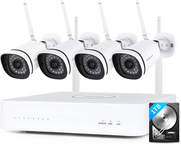 Foscam Full HD 1080P 25FPS Mesh WiFi Security Camera System with Motion Detection, 8CH NVR with 4 1080P Wifi Camera, 1T HDD included, 65ft Night Vision, IP66 (FN7108W-B4-1T) Foscam Full HD 1080P 25FPS Mesh WiFi Security Camera System with Motion Detection, 8CH NVR with 4 1080P Wifi Camera, 1T HDD included, 65ft Night Vision, IP66 (FN7108W-B4-1T)