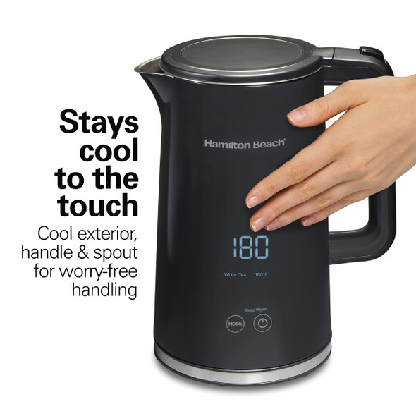 Hamilton Beach Digital Temperature Control Electric Tea Kettle Hot Water Boiler & Heater 1.7L 5 Preset Modes + Keep Warm Fast Boil 1500 Watts Bpa Cool-Touch Exterior Black (41033)