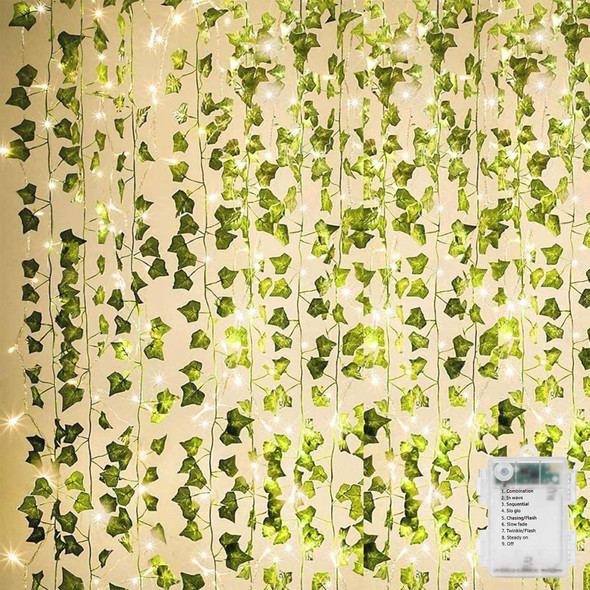 Kaszoo 84Ft 12 Pack Artificial Ivy Garland Fake Plants Vine Hanging Garland With Ce 80 Led String Light Hanging For Home Bedroom Garden Party Wedding Wall Room Decor Green