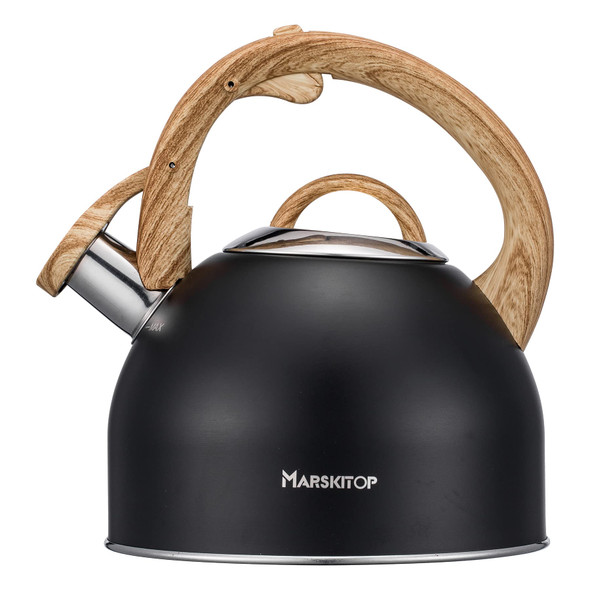 Marskitop Whistling Tea Kettle For Stove Top 2.6 Quart Teapot For Stovetop Stainless Steel Tea Pot For Stove With Wood Pattern Handle Light Green