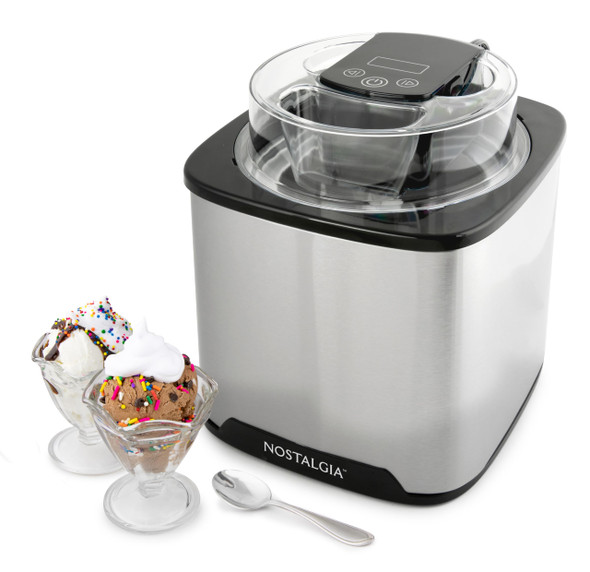 Nostalgia Electric Ice Cream Maker - Old Fashioned Soft Serve Ice Cream Machine Makes Frozen Yogurt Or Gelato In Minutes - Fun Kitchen Appliance - Modern Style - Tan - 1.5 Quart