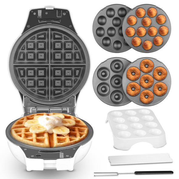 Sugarwhisk Thick Belgian Waffle Maker With 3 Removable Plates 7 Non Stick Belgian Waffle Iron Removable Plates 3 In 1 Mini Donut Maker Machine Cake Pop Maker Machine Set With Accessories & Tools