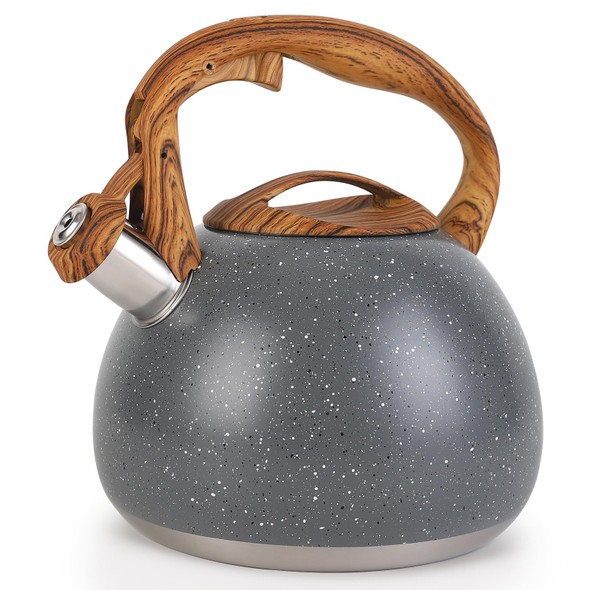 Vegoran Tea Kettle Vegoran 100 Oz / 3 Liter Whistling Tea Kettle Tea Pots For Stove Top Food Grade Stainless Steel With Wood Pattern Folding Handle Loud Whistle Kettle For Tea Coffee Milk (Green)