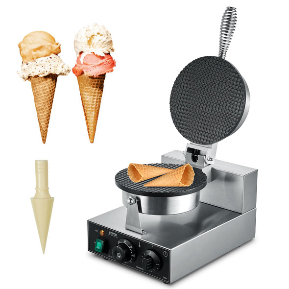 Vevor Electric Ice Cream Cone Maker Commercial 1230W Waffle Cone Machine Non-Stick Stainless Steel Egg Roll Mold With Temperature And Time Control Handle For Restaurant Bakery Snack Bar Family