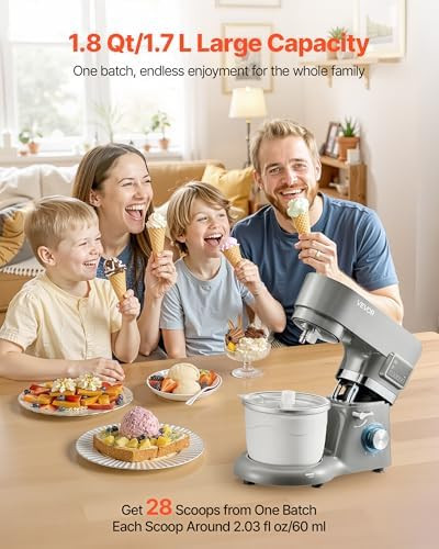 Vevor Ice Cream Maker 1.8 Qt. Capacity 6-Speed Electric Stand Mixer With Led Digital Display & Timer Mixing Paddle Dough Hook Splash Guard For Homemade Frozen Yogurt Fruit Sorbet Gelato Grey