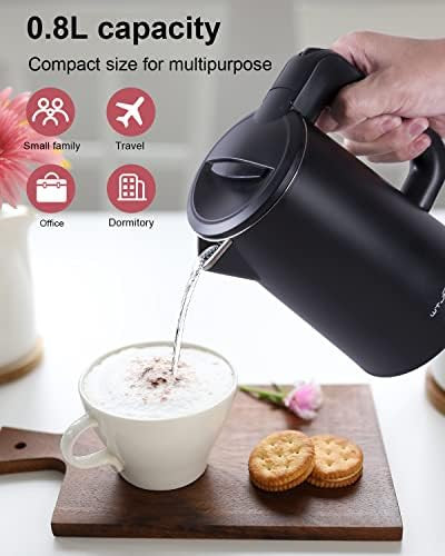 Wtjmov 0.8L Electric Kettle Stainless Steel 800 Watts Small Electric Kettle 27 Ounce Fast Boil Auto Shut-Off Portable Water Boiler For Small Kitchen Business Trip And More