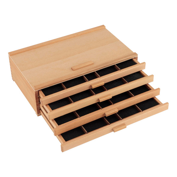 Creative Mark Pastel Storage Box, 3 Drawer Wood Box With Foam Lining, Sturdy And Stackable Art And Craft Supplies Storage Box For Artist Tools, Pens, Pencils And More, Natural Finish