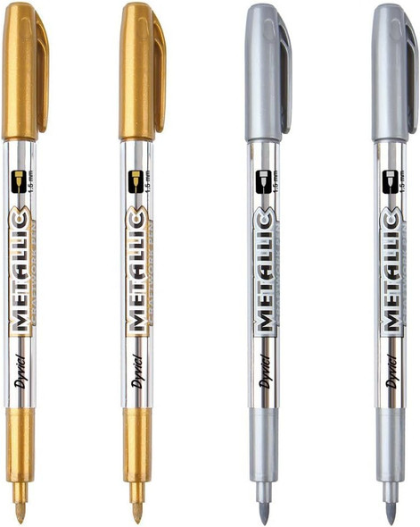 Dyvicl Metallic Markers Pens - Silver And Gold Paint Pens For Black Paper, Glass, Rock Painting, Halloween Pumpkin, Card Making, Scrapbook Album, Christmas Diy Art Craft Kids, Set Of 4